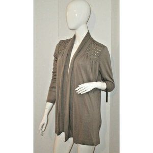BCBG Max Azria STUDDED Shoulder CARDIGAN Top Slate Grey ( M )